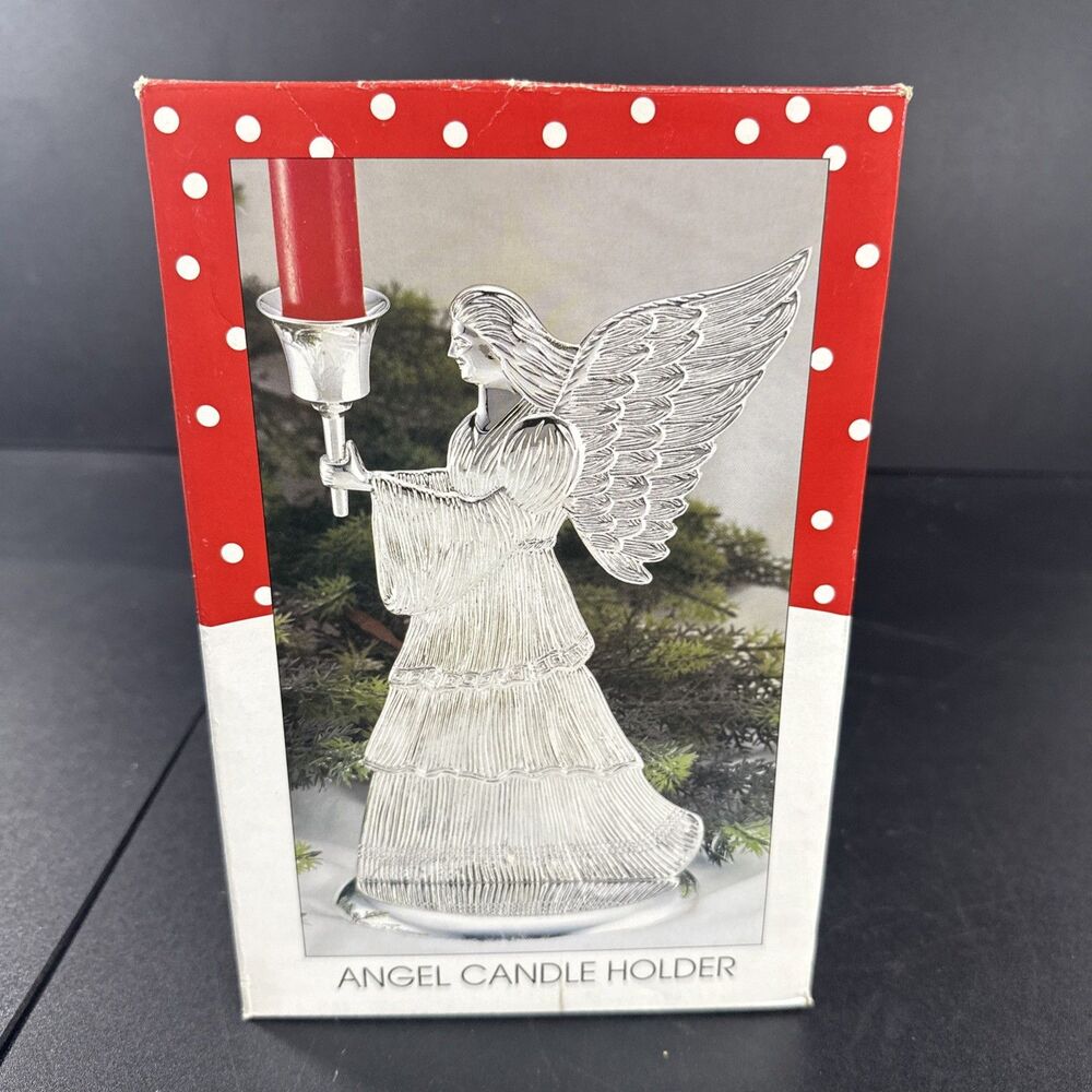 New In Box 1995 International Silver Co Silver Plated Angel Candle Holder 9"